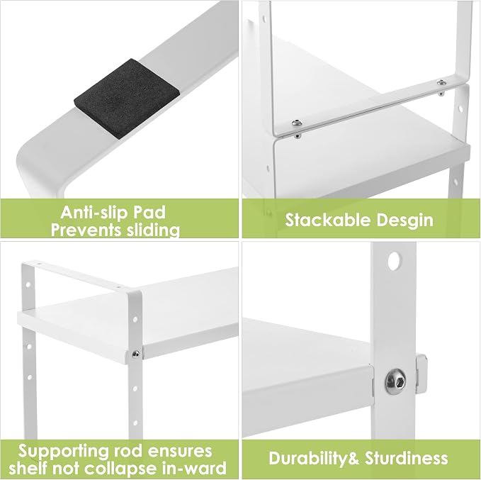 Across-Star Expandable Cabinet Shelf Organizer Rack, Stackable Kitchen Counter Storage Shelves Stand, Adjustable Height Pantry Shelf Spice Rack (White, 2 Pack) - Image 7