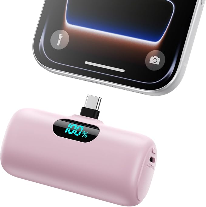 Feob Mini Portable Charger 5000mAh Power Bank,15W PD USB C Cell Phone Portable Power,LCD Display Battery Pack Compatible with iPhone 17/Air/17 Pro/17Pro Max/16/15 Android/Samsung/Moto(Type-C Only) by Feob