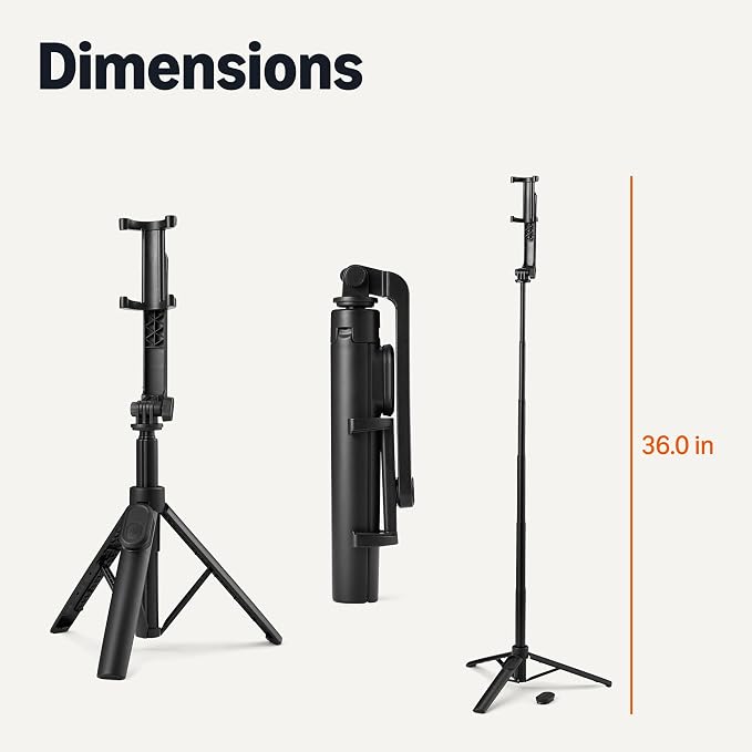 Amazon Basics 36" Portable Selfie Stick Mini Tripod for Phone with Detachable Remote, 360-Degree Rotation, 30-Foot Range, Compatible with iPhone, Samsung, and More, Black - Image 5