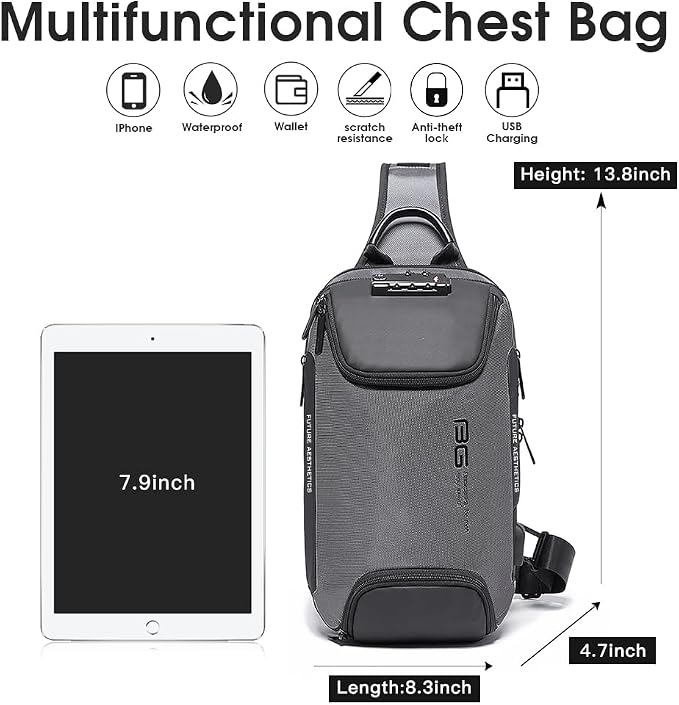 BANGE Men's Sling Backpack - Waterproof Crossbody Bag, Multi-Purpose Shoulder Bag - Image 6