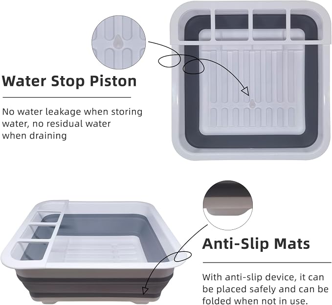 THANSTAR Collapsible Dish Drying Rack for RV Campers Portable Dinnerware Drainer Organizer for Kitchen Travel Trailer - Image 4