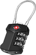 ZHEGE TSA Approved Cable Luggage Lock, Travel Lock, Keyless Padlock (Black) | 3 Digit Combination for Suitcase, Backpack, Bag, Toolbox, Gym Locker - Easy to Read & Use for All Ages by ZHEGE