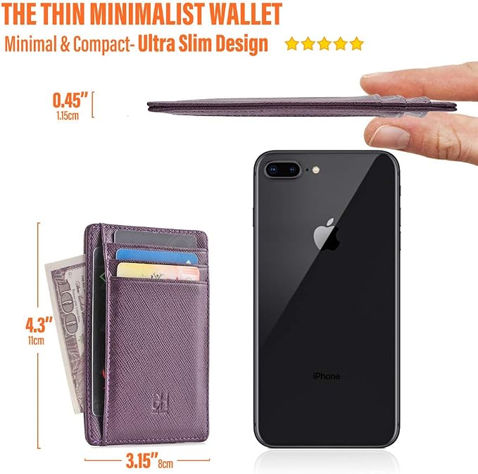 GH GOLD HORSE Slim RFID Blocking Card Holder Minimalist Leather Front Pocket Wallet for Women | Slim - Image 3