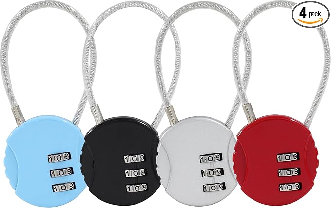 Waziaqoc 4 Pcs Wire Rope Lock, Mini Combination Lock | Wire Rope Padlock, For Luggage, Gym Locker, Jewelry Box, Backpack by Unknown