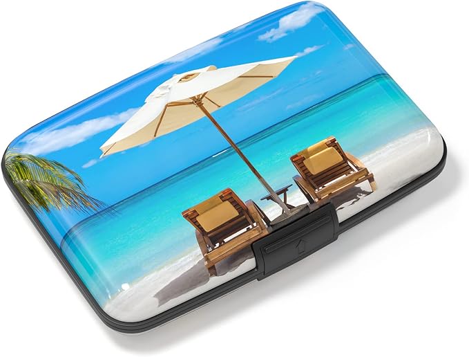 Credit Card Holder, Mini Aluminum Card Wallet RFID Blocking Slim Metal Hard Card Case for Women Men, Sea by Atufsuat