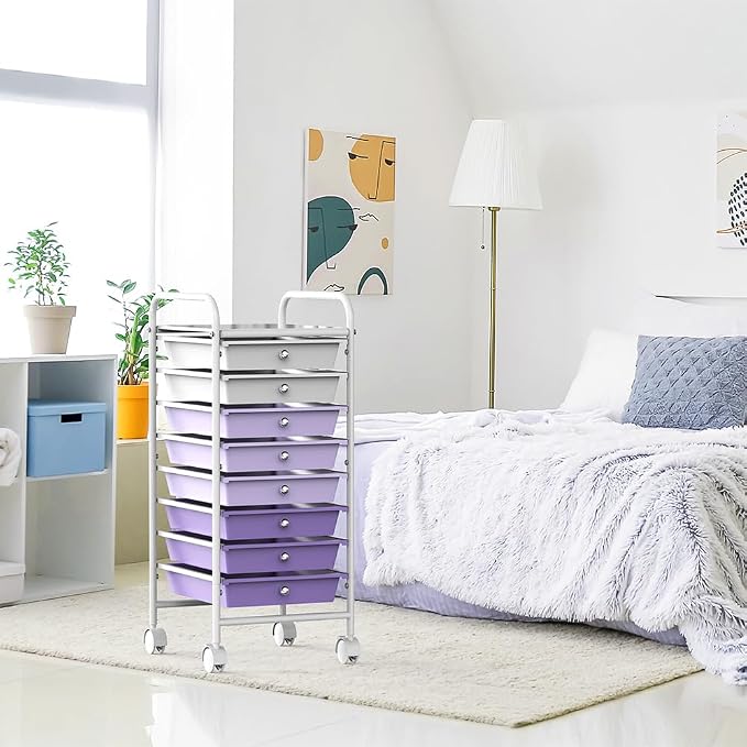 Simple Houseware 8 Drawers Rolling Utility Cart Art Craft Storage, Purple | 1-Column, 30.25" Height, Lockable Wheels, for School, Office, Art Craft, and Paper Storage - Image 6