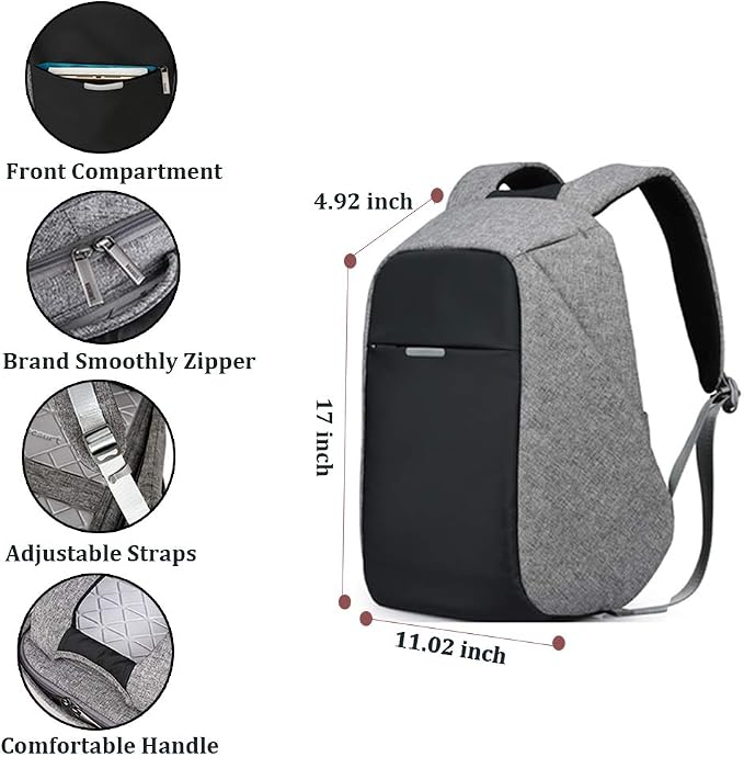 Anti Theft Backpack 15.6 Inch Laptop Travel Backpack with Hidden Zipper and USB Charging Port Waterproof Business Computer Bag for Men & Women - Image 4