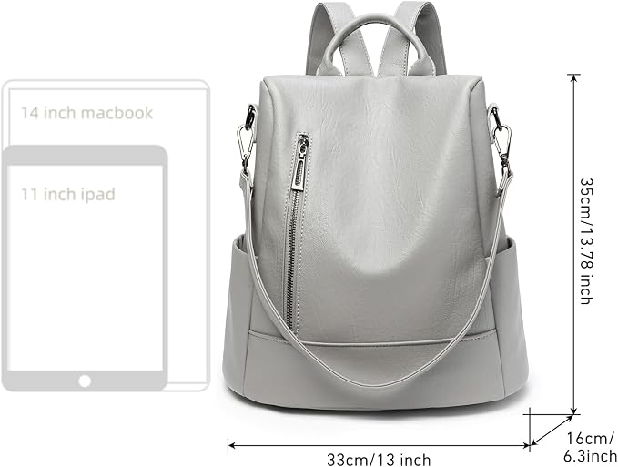 Fashion Backpack Purse For Women Anti-theft Rucksack Pu Leather Lightweight Water-resistant Shoulder Bag,Gray - Image 4