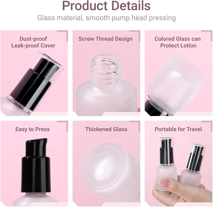 Segbeauty 0.5oz Empty Frosted Glass Travel Size Pump Bottle, 3pcs Matte Translucent Lotion Bottle Refillable, 15ml Travel Toiletry Bottles for Creams Liquids, Empty Cosmetic Skincare Container - Image 3