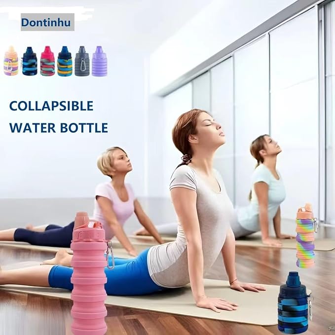 Collapsible Water Bottles 4 Pack 500ml (Grey+Purple+Blue+Pink) | Travel Sports Portable Water Bottle Reusable Water Bottles silicone Water-proof camping water bottle. - Image 5