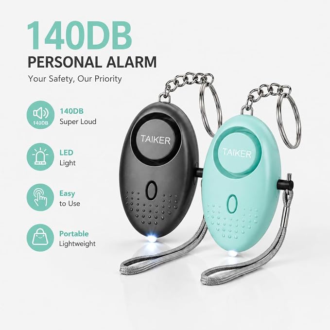Personal Alarm for Women, 2Pcs 140dB Self Defense Keychain LED Light | Personal Safety Alarm with LED Light Panic Button for Women Kids and Elders (Black & Aqua Marine) - Image 2
