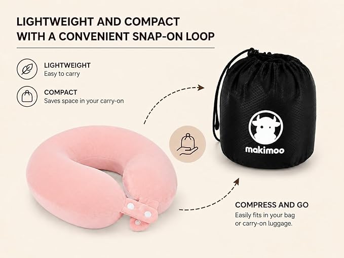 Travel Neck Pillow, Top Memory Foam Pillow for Head Support, Ideal for Airplanes, Cars, and Home Recliners, Adjustable and Soft (Pink) - Image 5