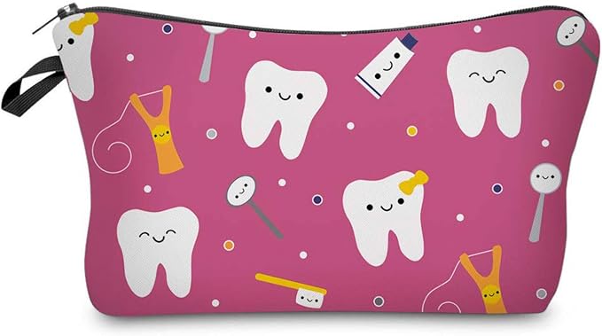 Livel lhood Tooth Dental Cute Small Makeup Bag -2 | Printed Padded Cosmetic Organizer Zipper Pouch, Tooth Dental Gift for Women Friends by Livel+lhood
