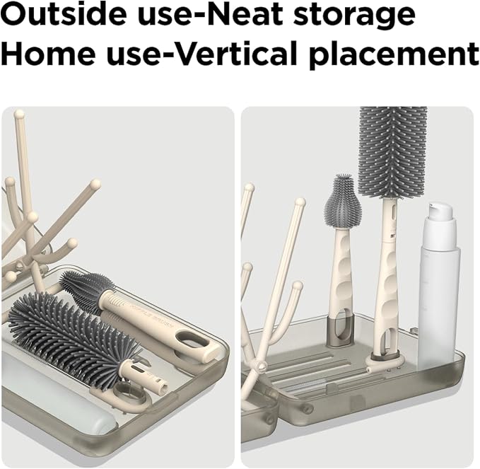 Travel Bottle Brush Set, Foldable Drying Rack, Dispenser | For On-The-Go Parents, 3 Silicone Brushes, Foldable Rack, Dispenser. Drying Slots, BPA-Free. - Image 3