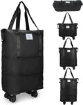 VOOWO Rolling Duffle Bag with Wheels, Expandable Foldable Duffle Bag for Travel, Rolling Under Seat Luggage Carry on Duffel Bags, Wheeled Travel Duffel Weekend Bags, Capacity 18L to 30L (Black) by VOOWO