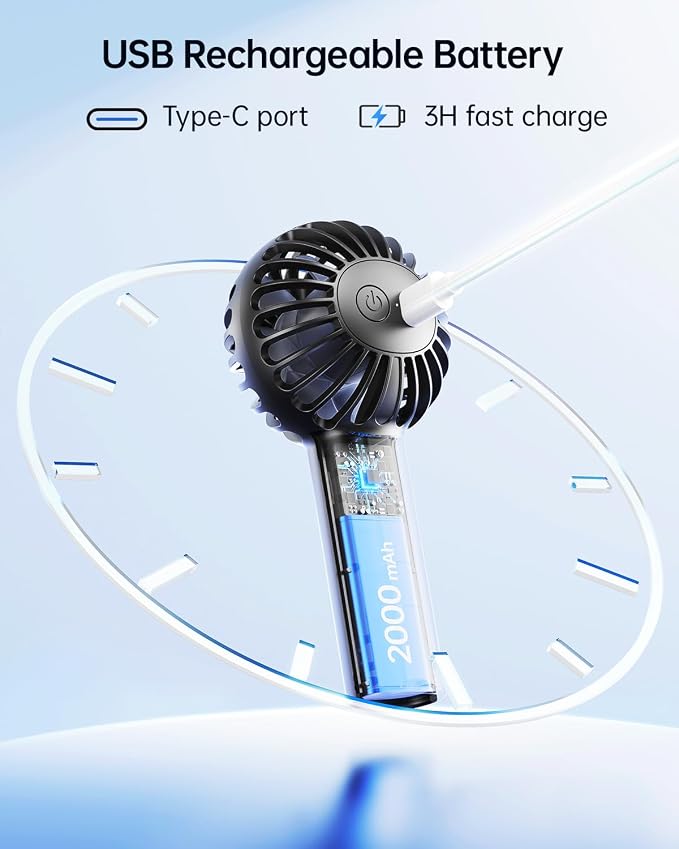 SWEETFULL Mini Portable Fan - Rechargeable Handheld Fan, 3 Speeds Personal Hand Gifts for Travel Essentials, Lash, Makeup, Eyelash, Kids, Girls, Women - USB, Cute Design Black - Image 4