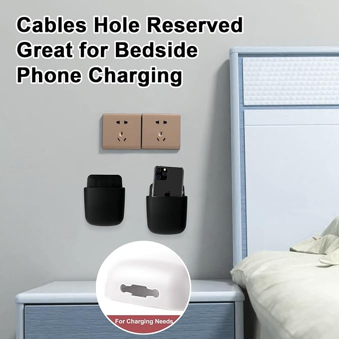 3 Pcs Remote Control Holder, Wall Mount Pen Holder Hole-Free Self Adhesive Phone Charging Organizer Pencil Storage Containers for Home Office School Supply Orgaizer ​(Black - Image 4