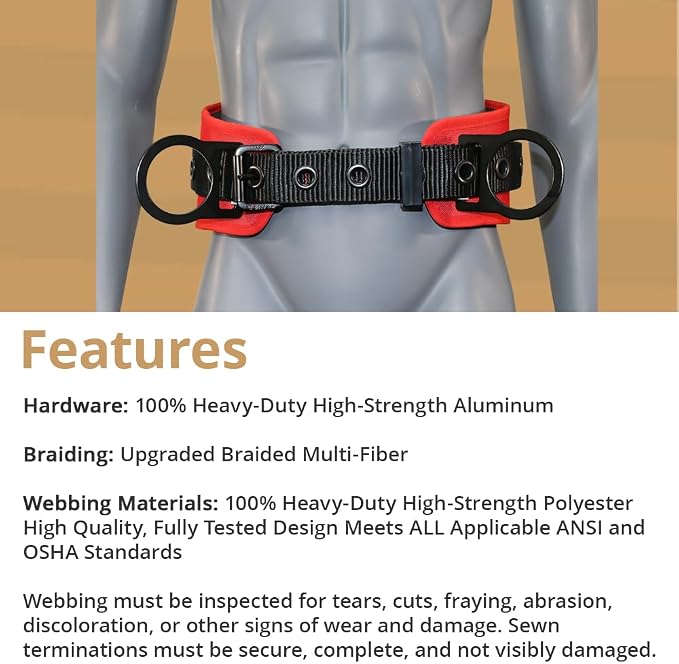 AFP Heavy-Duty 2 D-Ring Waist Body Belt w/Tongue Buckle Premium Stitching (OSHA/ANSI PPE) - Image 2