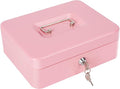 Cash Box with Lock and Money Tray Metal Money Box Large Cash Lock Box for Money 9.84" x 7.87" x 3.54" Pink Larger by Crinwaki