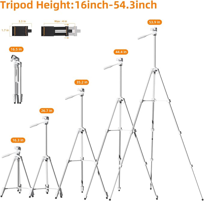 55" Extendable Phone Tripod with Wireless Remote and Carry Bag | Protable Tripod,Compatible with iPhone/Dslr Camera&insta 360 X5 for Video Recording/Selfies/Live Stream/Vlogging,White - Image 3