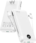 VRURC Power Bank 20000mAh, Fast Charging Portable Charger USB C,4 Output 2 Input Travel Essentials Charging Bank Equipped with LED Display,Built-in Wall Plug and Cables,Phone Charger Battery,White by Home