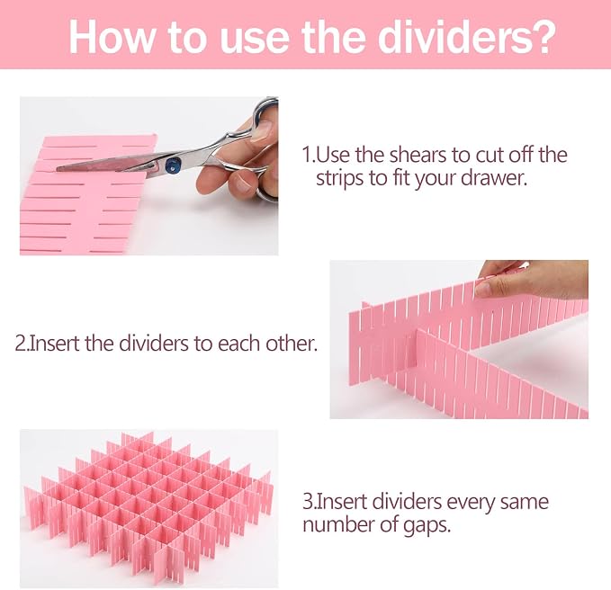 acDesign 40Pcs Grid Drawer Dividers, Adjustable Drawer Organizer for Socks, Underwear, Lingerie, Makeup, Bedroom Office Kitchen Storage (Pink) - Image 6