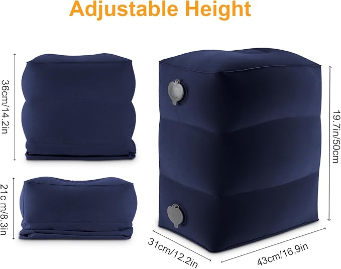 Inflatable Travel Foot Rest Pillow, Kids Airplane Bed (Blue, 1 Pack) | Adjustable Height Leg Pillow for Air Travel, Make a Flat Bed for Kids and Toddlers, Great for Airplane, Train, Car - Image 7