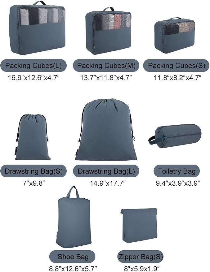 8 Pack Travel Clothes Storage Bags for Suitcase, Luggage, Home Organization, Gym, Camping – Lightweight & Durable (8, Blue, Sollid) - Image 5