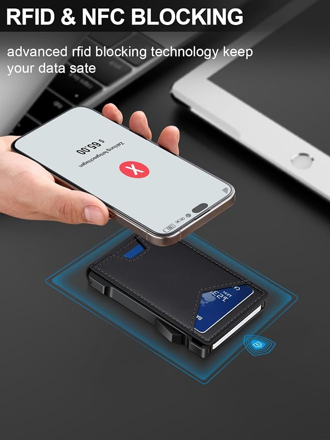 Wallet for Men RFID Wallet with 2 ID Windows & Money Clip, Slim Pop Up Card Holder for 10-12 Cards, Bifold Minimalist Smart Wallet for Front Pocket, Compact Metal Credit Card Holder, Gifts for Men - Image 3