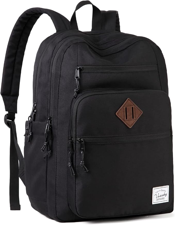 VASCHY School Backpack for Men, Unisex Large Bookbag Schoolbag Casual Daypack for High School/College/Teens/Travel/Work Black by Vaschy