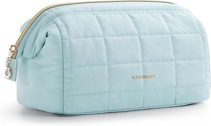BAGSMART Makeup Bag Travel Toiletry Bag, Wide-open Zipper Pouch, Mint Green | Puffy Padded, Travel Essentials, Make Up Bag, For Women, Makeup Organizer, Toiletries Accessories Brushes by BAGSMART