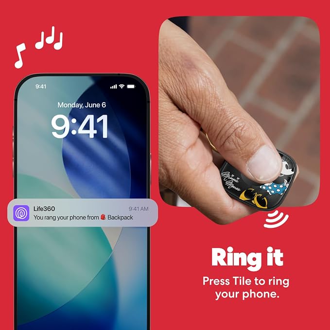Life360 Tile Starter Pack - Minnie Mouse - Bluetooth Trackers and Item Finders for Keys, Wallets & More. Both iOS and Android Compatible. Phone Finder. 2-Pack (Black Mate/Slim) - Image 4
