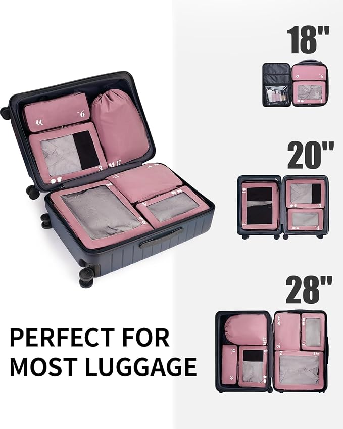ECOHUB 7 Set Packing Cubes Tear-Resistant Luggage Packing Organizers with Number Icon for Travel Accessories Luggage Suitcase Machine Washable Packing Cubes (Pink) - Image 7