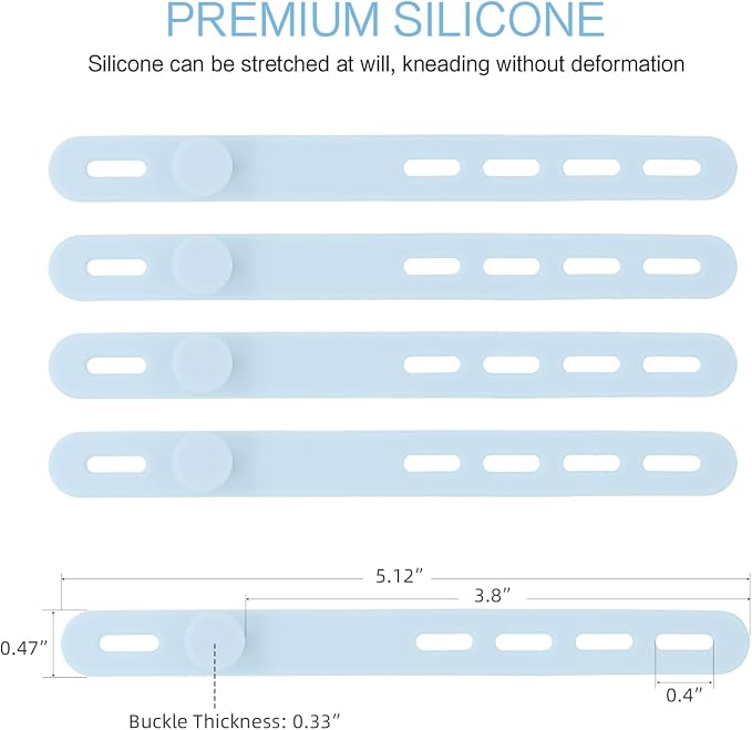 Donruby 24Pcs Silicone Cable Ties - Reusable & Washable with Locking Buckles, Adjustable Fastening Cable Management Straps, Multi-Purpose High Elasticity Cord Organizer (Ice Blue) - Image 2