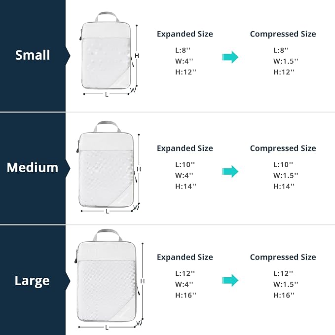 Compression Packing Cubes 6 Set, Compressible Space-Saving Packing Cubes for Travel - Compression Bags, Luggage Organizer, Travel Essentials for Women, White - Image 4