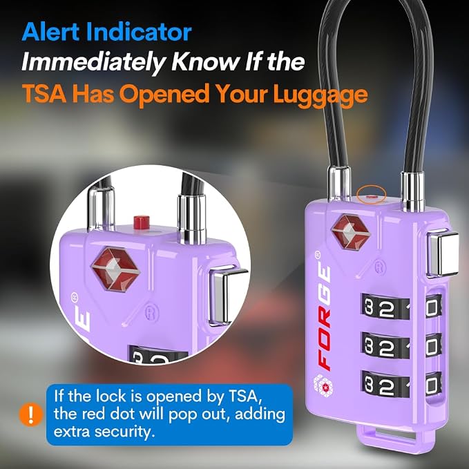 Forge TSA Approved Luggage Locks, Re-settable Combination with Alloy Body, Light Purple 2 PK, for Luggage, Suitcase, Backpack and More. - Image 3
