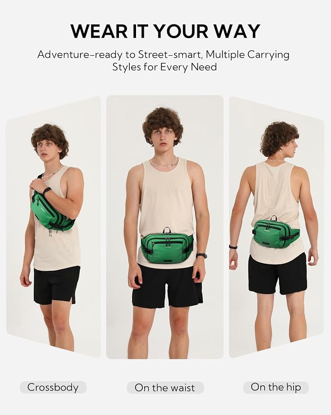 WATERFLY Fanny Pack Waist Bag: 3L Large RFID Anti-Theft for Travel | 180-Degree Opening Design, 5 Pockets, Nylon, Reflective Webbing, Adjustable Buckles, Hiking Daily Use, Women Men - Image 2