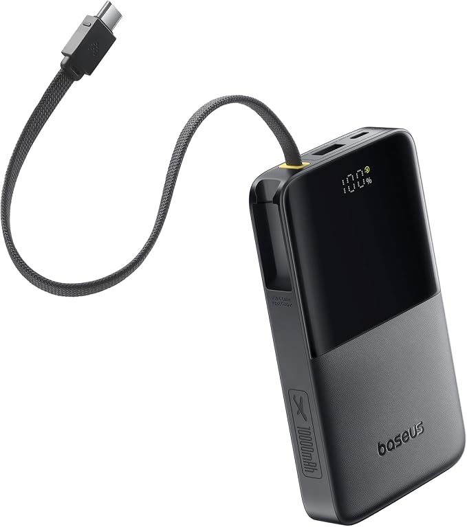 Baseus Portable Charger, 10000mAh Fast Charging Power Bank, 22.5W PD3.0 QC3.0 Battery Pack Built-in USB C Braided Cable, Travel Essentials for iPhone 17 16 15, iPad, S25/S24, Indoor/Outdoor, Travel by Baseus