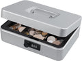 KYODOLED Cash Box with Combination Lock,Safe Metal Box for Money,Storage Lock Box with Money Tray,7.87"x 6.30"x 3.54" Lightgrey Medium by KYODOLED