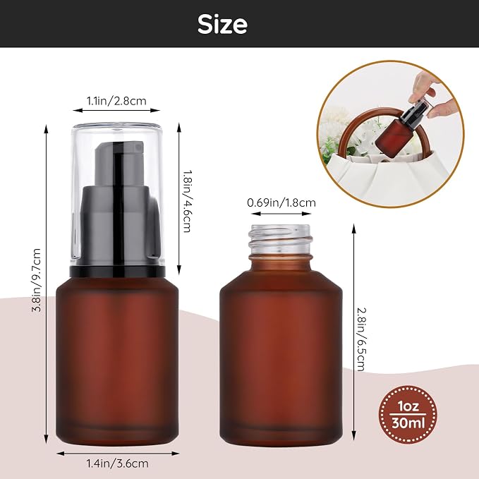 Segbeauty 1oz Frosted Glass Pump Bottle Dispenser Refillable, Pack of 3 Red Empty Small Lotion Bottle Travel Size Makeup Pump Dispensers, 30ml Leak Proof Glass Travel Bottles for Toiletries - Image 3