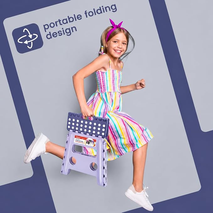 Foldable Step Stool for Adults 13 Inch, 300 lbs, Purple | Lightweight Stepping Stool with Handle and Non-Slip Surface, for Reaching Kitchen Cabinets, Bathroom Shelves and Closets - Image 4