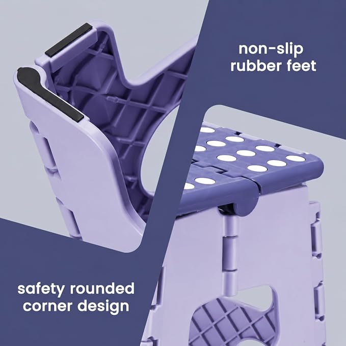 Foldable Step Stool for Adults 13 Inch, 300 lbs, Purple | Lightweight Stepping Stool with Handle and Non-Slip Surface, for Reaching Kitchen Cabinets, Bathroom Shelves and Closets - Image 6