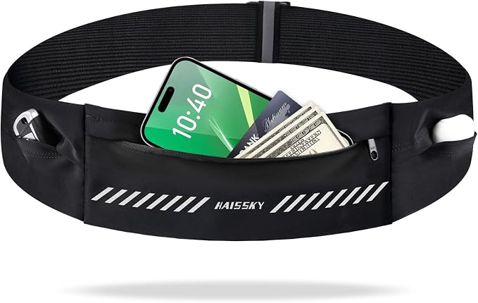 Slim Running Belt Fanny Pack for Men Women, Running Phone Holder, Waist Pack Runners Bag Money Belt with 3 Separate Pouch to Store Your Phone Key Money Safe, Waist Bag-Black by Kebrela