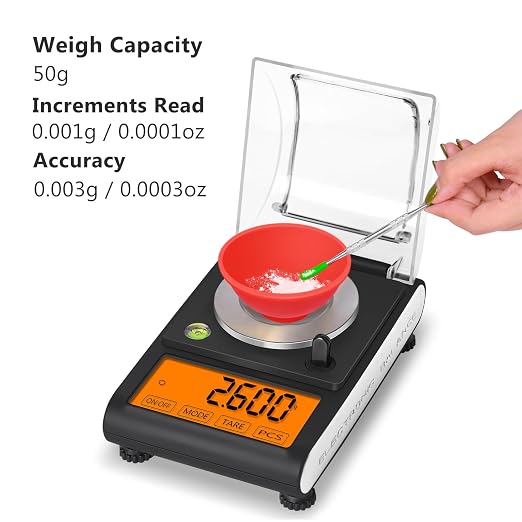 Fuzion Milligram Scale 50g/0.001g, Powder Scale with 9 Accessories | Includes Calibration Weights, Mg Scale for Powder, Supplement, Jewelry, Capsule Filling, Reloading - Image 3