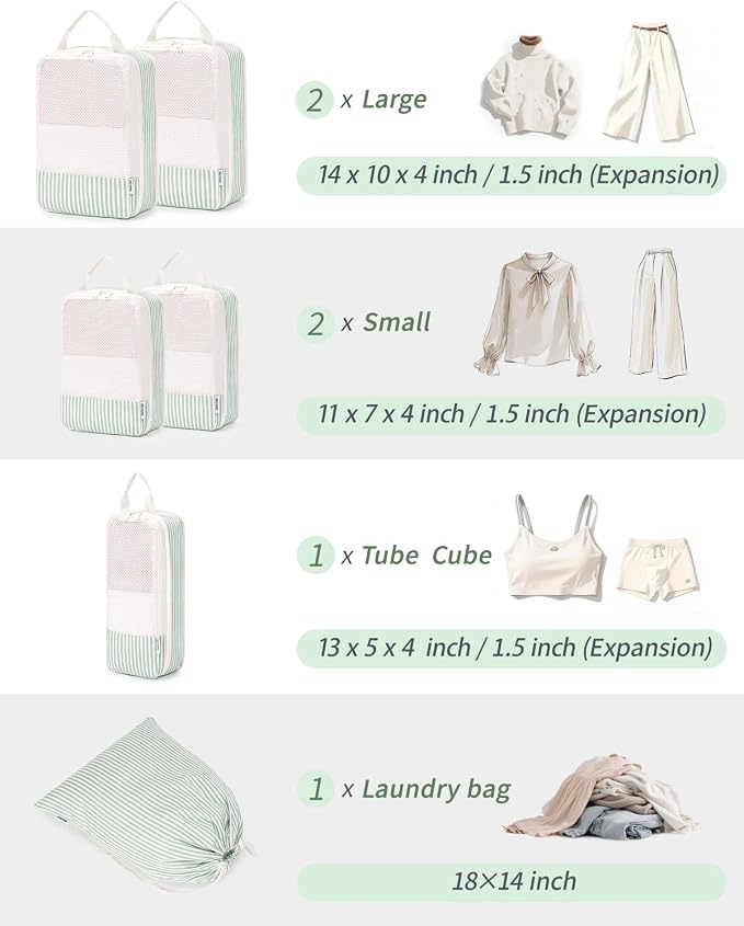 Narwey 6 Set Compression Packing Cubes for Travel Women Men, Travel Cubes for Carry On Suitcase, Durable Compression Luggage Organizer Bags - Image 3