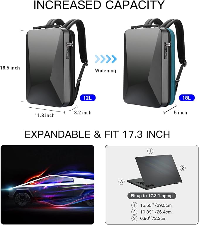 BOPai Hard Shell Tsa Laptop Backpack for Men Gaming Backpack for 17.3 inch Anti Theft Expansion Backpack Light Slim Black Usb Waterproof 15.6 Rucksack - Image 2