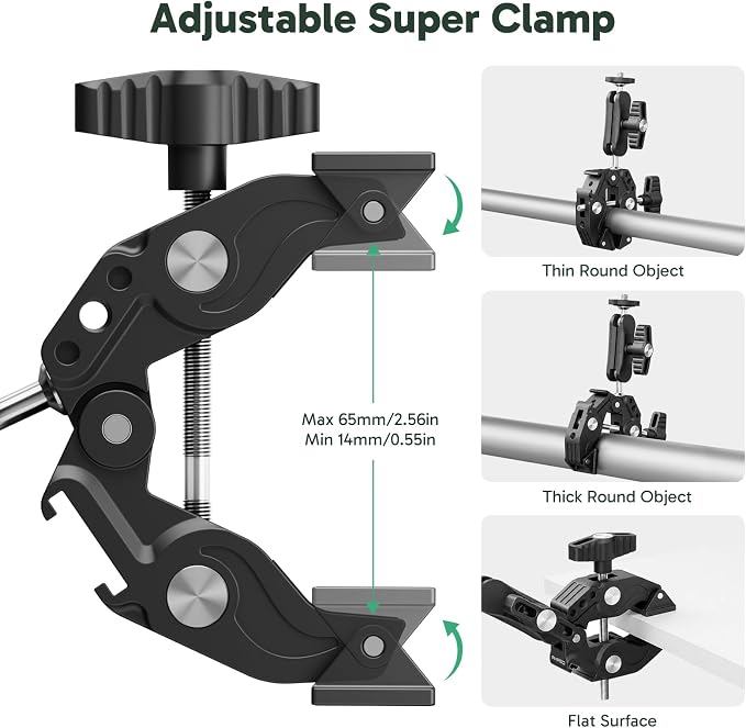 AKASO Camera Super Clamp Mount with Phone Clip Dual Ballhead Magic Arm | Clamp Mount with Cold Shoe for GoPro, Insta360, DJI Action, Osmo 360, EK7000/EK7000 Pro, Brave 4, Brave 7 LE Action Cameras - Image 3
