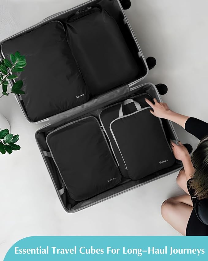 Gonex 5-Piece Compression Packing Cubes with Laundry Bag | Double-Zip Compression, Space-Saving Design, Ripstop Fabric, Carry-On & Backpack Friendly, Family & Business Travel - Image 9