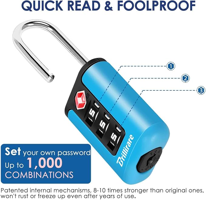 2 Pack TSA Approved Luggage Locks, Combination Travel Padlock, 3-Digit Waterproof Lock, TSA Accepted Outdoor Keyless Resettable Lock for Lockers, Bags, Backpack, Gym, Gate-Blue - Image 4