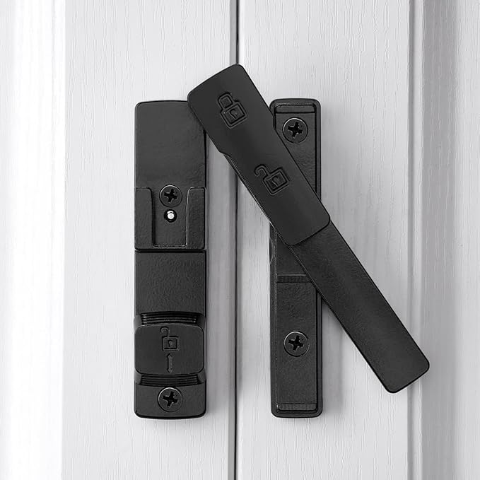 Black 180 Degree Barn Door Lock,Flip Gate Latches Hardware | Zinc Alloy Door Lock,Sliding Door Latches,for bedroom,drawer,pet enclosures,cabinet,garage,window - Image 5